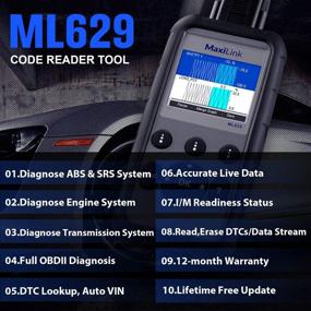 img 3 attached to 🔧 Autel MaxiLink ML629 OBD2 Сканер: 2021 Новейшая обновленная версия для любителей и профессионалов - диагностика ABS, SRS, двигателя и трансмиссии, полная функциональность с AutoVIN, поиск DTC, готовность к тестированию.
