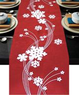 decorate your xmas table with 100% polyester christmas table runner - winter snowflakes theme embroidery craft in red (14x72) логотип