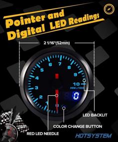 img 4 attached to 🚗 HOTSYSTEM 7 Color Tachometer Gauge Kit: 0-10,000 RPM for 4-6-8 Cylinder Gas Engines - Black Dial, Pointer & LED Display - 2-1/16" 52mm - Car Truck