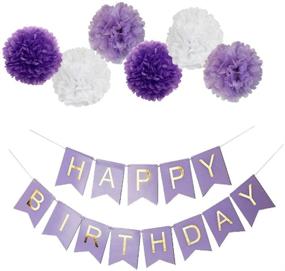 img 3 attached to 🎉 Guzon Purple Happy Birthday Bunting Banner & 10 Inch Tissue Paper Pom Poms Flowers - Ideal Party Décor Supplies for Birthday Celebrations