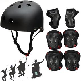 img 4 attached to 🛹 Регулируемый шлем и комплект защитных средств для скейтбординга с наколенниками, налокотниками и наручниками для молодежных активных игр на открытом воздухе, BMX, скейтбординга, велосипедного спорта и роликового катания.