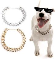 sogayu 2-piece gold plastic collar link chain necklace for cats and dogs - cute fashion pet metal look jewelry and accessories - suitable for small and medium sized cats and dogs (14.6-17.3inch) logo