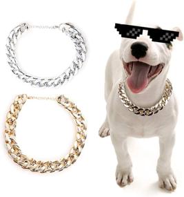 img 4 attached to SOGAYU 2-Piece Gold Plastic Collar Link Chain Necklace for Cats and Dogs - Cute Fashion Pet Metal Look Jewelry and Accessories - Suitable for Small and Medium Sized Cats and Dogs (14.6-17.3inch)