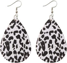 img 1 attached to 🐄 ROSTIVO Cow Print Leather Earrings: Trendy, Teardrop Dangle Earrings for Women & Girls with Cute Aesthetic