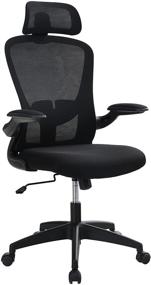 img 4 attached to Mesh Rocking Office Desk Chair with Headrest, Ergonomic Swivel Computer Chair with Flip-up Armrest, Lumbar Support, and Adjustable Height for Women and Men, Load Capacity up to 300 lbs