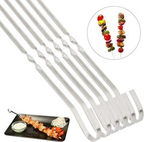 img 2 attached to 🔥 Auxsoul Barbecue Skewers - Set of 20 Kebab Skewers + 2 Silicone Brushes | Flat Reusable Metal Skewer Sticks for Shish Kebab with Meat, Shrimp, Chicken & Vegetables