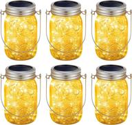 🌞 solar mason jar lights - 6 pack of 30 led fairy lights for outdoor décor - warm white solar hanging lights for garden, yard, patio, backyard, porch, lawn, tree, tent - includes jars and hangers логотип