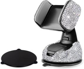 img 4 attached to 📱 Eing Car Phone Mount - Bling Crystal Universal Cell Phone Holder for Dashboard, Windshield, and Air Vent - Silver