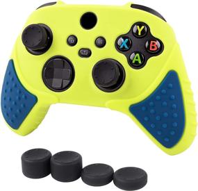 img 4 attached to 🎮 Chin FAI Silicone Skin Grip Cover for Xbox Series X Controller | Enhance Your Gaming with Anti-Slip Protection and 4 Thumb Grips (Yellow-Blue)