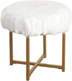 img 4 attached to 🪑 White Faux Fur Stool with Metal Base, HomePop Round