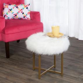 img 3 attached to 🪑 White Faux Fur Stool with Metal Base, HomePop Round