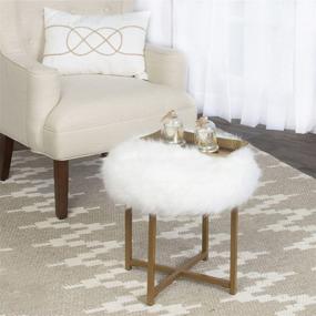 img 1 attached to 🪑 White Faux Fur Stool with Metal Base, HomePop Round