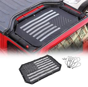 img 4 attached to JeCar Mesh Sunshade 2 Door Top Cover: Durable Polyester Roof with UV Protection for Jeep Wrangler JK &amp; Unlimited 2007 - 2018 (Black/White American Flag Design)