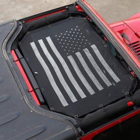 img 3 attached to JeCar Mesh Sunshade 2 Door Top Cover: Durable Polyester Roof with UV Protection for Jeep Wrangler JK &amp; Unlimited 2007 - 2018 (Black/White American Flag Design)