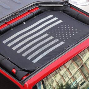 img 1 attached to JeCar сетчатый солнцезащитный верхний кожух на 2 двери: прочная полиэстеровая крыша с защитой от УФ-лучей для Jeep Wrangler JK и Unlimited 2007-2018 (черно-белый дизайн американского флага)