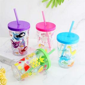 img 1 attached to 🥤 Home Tune 16oz Kids Tumbler Water Drinking Cup - BPA Free, Straw Lid Cup, Reusable, Lightweight, Spill-Proof Water Bottle with Cute Design for Girls & Boys - Pack of 4