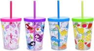 🥤 home tune 16oz kids tumbler water drinking cup - bpa free, straw lid cup, reusable, lightweight, spill-proof water bottle with cute design for girls & boys - pack of 4 logo