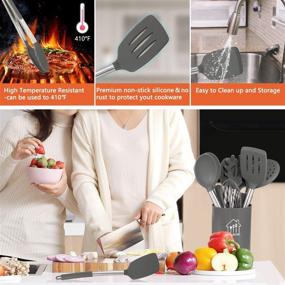 img 2 attached to 17-Piece Grey Silicone Cooking Utensil Set - Non-Stick, Heat Resistant, Stainless Steel Handle