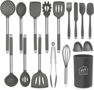 17-piece grey silicone cooking utensil set - non-stick, heat resistant, stainless steel handle logo