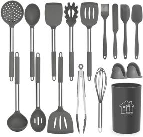 img 4 attached to 17-Piece Grey Silicone Cooking Utensil Set - Non-Stick, Heat Resistant, Stainless Steel Handle