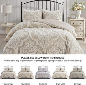 img 3 attached to 🛏️ Modern Luxe Madison Park Chenille Duvet Set, Full/Queen (90"x90"), with Matching Shams - Viola Damask Taupe, 100% Cotton, All Season Comforter Cover, 3 Piece