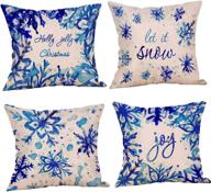 ❄️ christmas snowflake throw pillow case set - blue cotton linen decorative cushion covers, 18" x 18", let it snow design, pack of 4 logo
