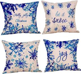 img 4 attached to ❄️ Christmas Snowflake Throw Pillow Case Set - Blue Cotton Linen Decorative Cushion Covers, 18" X 18", Let It Snow Design, Pack of 4