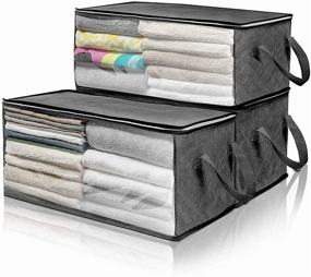 img 2 attached to Grey Clothes Storage Bag Organizer – 90L Capacity, Thick Fabric, Reinforced Handle, Sturdy Zipper, Clear Window – Ideal for Comforters, Blankets, Bedding – Foldable and Folding Design