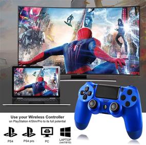 img 2 attached to 🎮 YHT PS-4 Controller: Wireless Dual Vibration Shock Game Remote with Touch Panel, Gyro & Audio Speaker - Compatible with PS-4 Pro Slim (Blue)