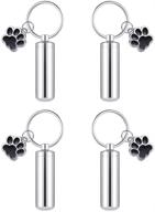 🐾 stylish silver tone pet dog paw cylinder cremation urn keychain: ideal keepsake for memorial ashes jewelry logo