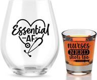 🍷 must-have wine glass + nurses deserve shots too shot glass gift set - perfect quarantine gift for nurses, doctors, best friend, sister, mom - birthday, christmas, anniversary logo