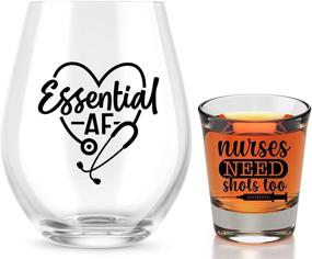 img 4 attached to 🍷 Must-Have Wine Glass + Nurses Deserve Shots Too Shot Glass Gift Set - Perfect Quarantine Gift For Nurses, Doctors, Best Friend, Sister, Mom - Birthday, Christmas, Anniversary