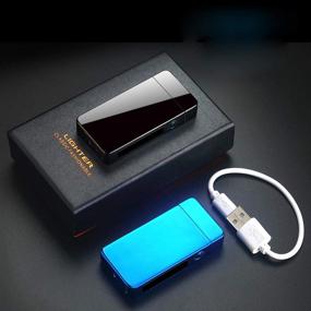 img 2 attached to 🔥 Ultimate Dual Arc Flameless USB Rechargeable Lighter - Classic Metal Case with Illuminated Switch and Battery Level Indicator (Frosted Black)