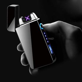 img 3 attached to 🔥 Ultimate Dual Arc Flameless USB Rechargeable Lighter - Classic Metal Case with Illuminated Switch and Battery Level Indicator (Frosted Black)