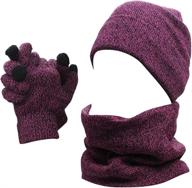 warm and stylish men's winter 3-piece set: scarf, skull beanie hat, cap, touch screen gloves, and mittens logo