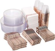 🌹 dayammi elegant 50 guest rose gold dinnerware set with 100 clear plastic plates, 150 rose gold plastic silverware, 50 disposable cups, and 50 linen-like paper napkins logo