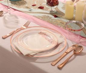 img 2 attached to 🌹 DaYammi Elegant 50 Guest Rose Gold Dinnerware Set with 100 Clear Plastic Plates, 150 Rose Gold Plastic Silverware, 50 Disposable Cups, and 50 Linen-Like Paper Napkins