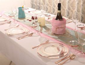 img 1 attached to 🌹 DaYammi Elegant 50 Guest Rose Gold Dinnerware Set with 100 Clear Plastic Plates, 150 Rose Gold Plastic Silverware, 50 Disposable Cups, and 50 Linen-Like Paper Napkins