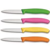 🔪 culinary depot victorinox swiss stainless steel paring knife set - 3.25 inch serrated blades, spear pointy - (pack of 4) green, orange, pink, and yellow utility knives logo