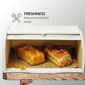 img 1 attached to 🍞 Extra Large Rustic Bamboo Breadbox - AVV White Farmhouse Bread Box for Kitchen Countertop, Roll Top Loaf of Bread Storage Container, Counter Bread Boxes