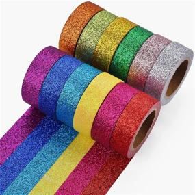 img 1 attached to 🎨 Vibrant Glitter Washi Tape Set - 12 Rolls of Colorful Craft Decorative Tapes for DIY Bujo, Bullet Journals, Scrapbook, Art Projects, and Gift Wrapping