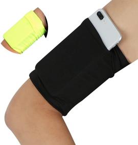 img 4 attached to 📱 Small Cellphone Running Armband Sleeve - Hidden Pocket Arm Wrist Band Sleeve Wristband Pouch Case for Exercise, Workout, Gardening, Fishing, Training, Jogging - Yellow+Black (Set of 2)