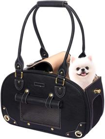 img 4 attached to PetsHome Dog Carrier: Stylish, Foldable PU Leather Pet Purse for Safe and Comfortable Travel with Your Furry Friend