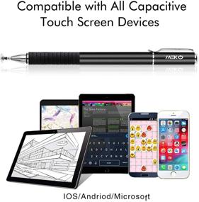img 1 attached to MEKO(TM) 2-in-1 Disc and Fiber Tip Stylus Bundle for Touch Screen Devices - Black/Silver with Replaceable Tips