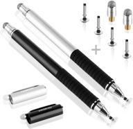 meko(tm) 2-in-1 disc and fiber tip stylus bundle for touch screen devices - black/silver with replaceable tips logo