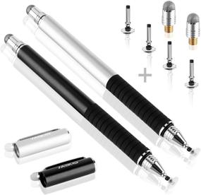 img 4 attached to MEKO(TM) 2-in-1 Disc and Fiber Tip Stylus Bundle for Touch Screen Devices - Black/Silver with Replaceable Tips