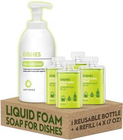 img 4 attached to DutyBox Dish Soap - Liquid Foam Soap for Dishes, 1 Refillable Pump Dispenser Bottle and 4 Concentrate Capsules (4 x 17 oz) - Fresh Scent