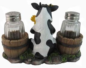 img 1 attached to 🌻 Rustic Sunflower Cow Salt Pepper Shakers Set in Decorative Glass Holder - Resin Figurine