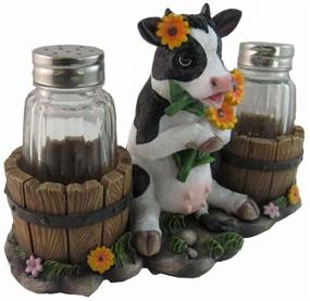 img 3 attached to 🌻 Rustic Sunflower Cow Salt Pepper Shakers Set in Decorative Glass Holder - Resin Figurine