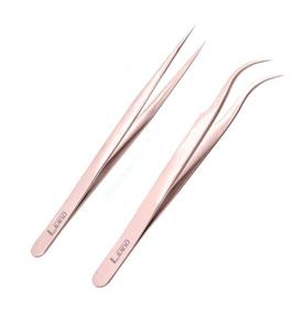 img 4 attached to 👀 LIVINO Rose-Gold Eyelash Extension Tweezers - Set of 2 Stainless Steel Nipper with Curved Tip for Eyelash Extensions - High-Quality Eyelash Extension Supplies